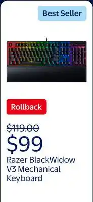 Walmart Razer BlackWidow V3 Full Size Mechanical Gaming Keyboard for PC, Chroma RGB, Wrist Rest, Black offer