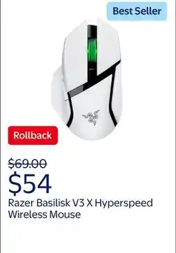 Walmart Razer Basilisk V3 X Hyperspeed Wireless Gaming Mouse for PC, RGB Chroma, White offer