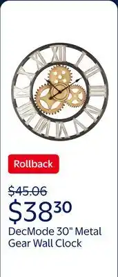 Walmart DecMode 30 Brown Metal Gear Wall Clock offer