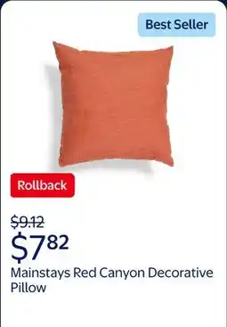 Walmart Mainstays Red Canyon Decorative Pillow 18 x 18 Polyester offer
