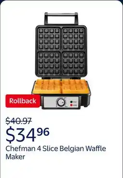 Walmart Chefman 4 Slice Belgian Waffle Maker w/ Adjustable Temperature, Stainless Steel offer