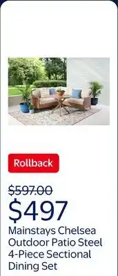 Walmart Mainstays Chelsea Outdoor Patio Steel 4-Piece Sectional Dining Set, Beige offer