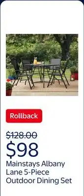 Walmart Mainstays Albany Lane 5-Piece Steel Outdoor Patio Dining Set with Umbrella Hole, Black offer