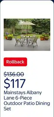 Walmart Mainstays Albany Lane 6-Piece Steel Outdoor Patio Dining Set with Umbrella, Tan offer