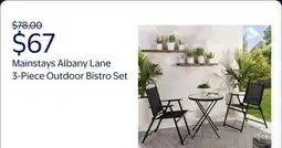 Walmart Mainstays Albany Lane 3-Piece Outdoor Bistro Set, Folding Chairs & Glass Table, Black offer