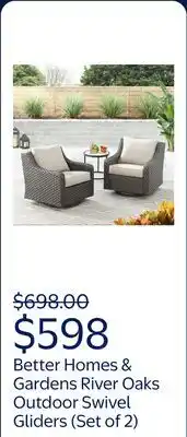 Walmart Better Homes & Gardens River Oaks Outdoor Swivel Gliders with Patio Covers, Set of 2, Dark Brown offer