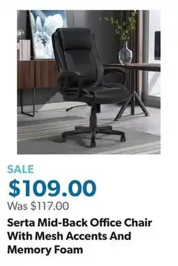 Sam's Club Serta Mid-Back Office Chair With Mesh Accents And Memory Foam offer