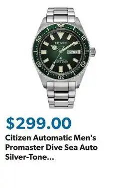 Sam's Club Citizen Automatic Men's Promaster Dive Sea Auto Silver-Tone Stainless Steel Bracelet Green Dial offer