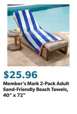 Sam's Club Member's Mark 2-Pack Adult Sand-Friendly Beach Towels, 40 x 72 offer