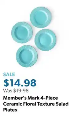 Sam's Club Member's Mark 4-Piece Ceramic Floral Texture Salad Plates offer