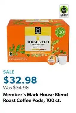Sam's Club Member's Mark House Blend Roast Coffee Pods, 100 ct offer