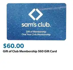 Sam's Club Gift of Club Membership $60 Gift Card offer