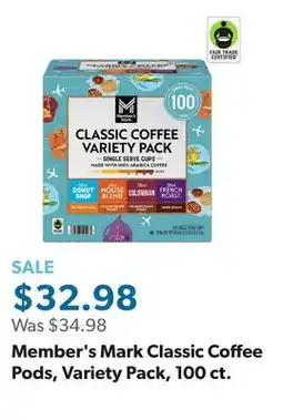 Sam's Club Member's Mark Classic Coffee Pods, Variety Pack, 100 ct offer