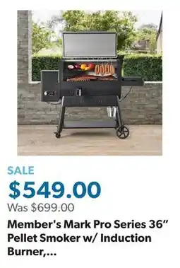 Sam's Club Member's Mark Pro Series 36 Pellet Smoker w/ Induction Burner, Smoke Tray, and Cover offer