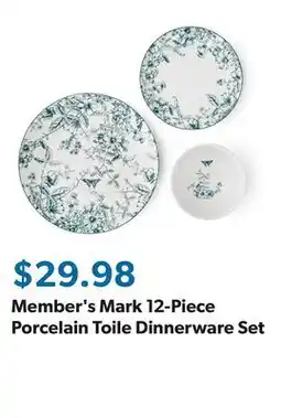 Sam's Club Member's Mark 12-Piece Porcelain Toile Dinnerware Set offer