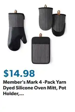Sam's Club Member's Mark 4 -Pack Yarn Dyed Silicone Oven Mitt, Pot Holder, Mini Mitt Set offer
