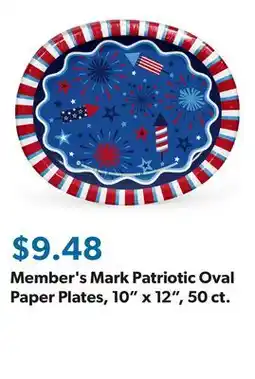 Sam's Club Member's Mark Patriotic Oval Paper Plates, 10 x 12, 50 ct offer