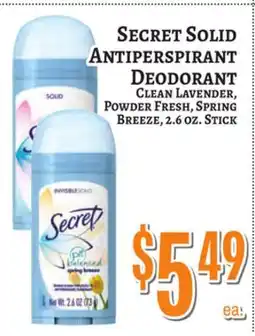 Trade Fair Supermarket SECRET SOLID ANTIPERSPIRANT DEODORANT offer