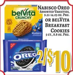 Trade Fair Supermarket NABISCO OREO ASSORTED VARIETIES, 9.21-14.03 OZ. Pkg. OR BELVITA BREAKFAST COOKIES 5 ct., 8.8 oz. Pkg offer