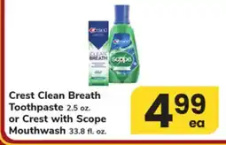 ACME Crest Clean Breath Toothpaste 2.5 oz. or Crest with Scope Mouthwash 33.8 fl. oz offer