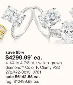 JC Penney 4-1/4 to 4-7/8 ct. t.w. lab-grown diamond◊¥ Color F, Clarity VS2 offer