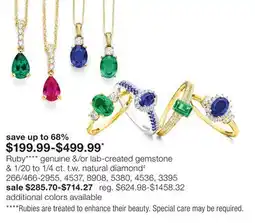JC Penney Ruby**** genuine &/or lab-created gemstone & 1/20 to 1/4 ct. t.w. natural diamond+ offer