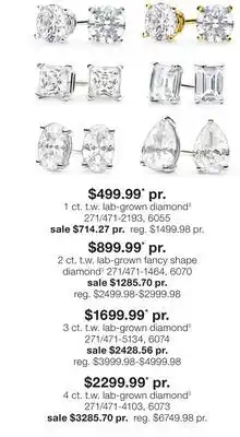JC Penney Lab-Grown Diamond Solitaire Studs Color F-G, Clarity SI1-SI2 offer