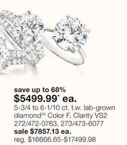 JC Penney 5-3/4 To 6-1/10 Ct. T.W. Lab-Grown Diamond◊¥ Color F, Clarity Vs2 offer