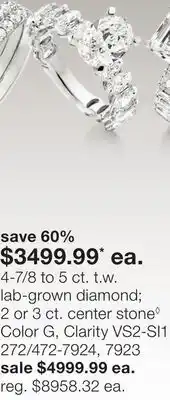 JC Penney 4-7/8 To 5 Ct. T.W. Lab-Grown Diamond 2 Or 3 Ct. Center Stone◊ Color G, Clarity Vs2-Si1 offer