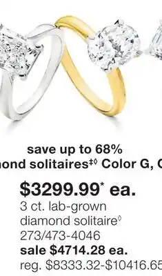 JC Penney 3 ct. lab-grown diamond solitaire◊ offer