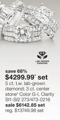 JC Penney 5 ct. t.w. lab-grown diamond 3 ct. center stone‡ Color G-I, Clarity SI1-SI2 offer
