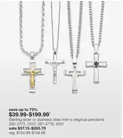 JC Penney Sterling silver or stainless steel men's religious pendants offer