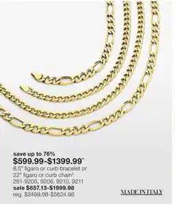 JC Penney 8.5 figaro or curb bracelet or 22 figaro or curb chain‡ offer