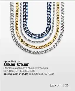 JC Penney Stainless steel men's chain or bracelets offer