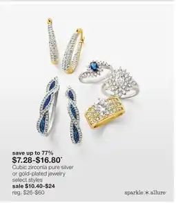 JC Penney Cubic zirconia pure silver or gold-plated jewelry offer
