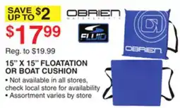 Dunham's Sports OBRIEN 15 X 15 FLOATATION OR BOAT CUSHION offer