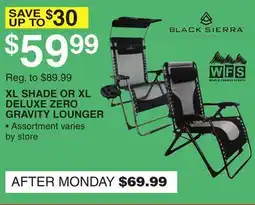 Dunham's Sports BLACK SIERRA & WORLD FAMOUS SPORTS XL SHADE OR XL DELUXE ZERO GRAVITY LOUNGER offer