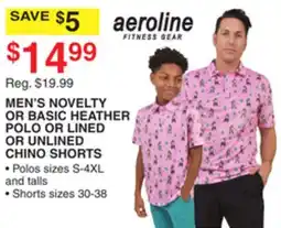 Dunham's Sports AEROLINE MEN'S NOVELTY OR BASIC HEATHER POLO OR LINED OR UNLINED CHINO SHORTS offer