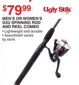 Dunham's Sports UGLY STIK MEN'S OR WOMEN'S GX2 SPINNING ROD AND REEL COMBO offer