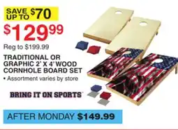 Dunham's Sports TRADITIONAL OR GRAPHIC 2' X 4' WOOD CORNHOLE BOARD SET offer
