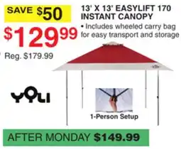 Dunham's Sports YOLI 13' X 13' EASYLIFT 170 INSTANT CANOPY offer