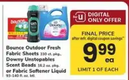 Safeway Bounce Outdoor Fresh Fabric Sheets, Downy Unstopables Scent Beads, or Fabric Softener Liquid offer