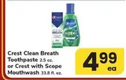 Safeway Crest Clean Breath Toothpaste or Crest with Scope Mouthwash offer