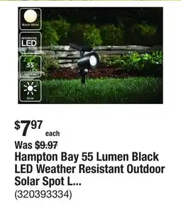 The Home Depot Hampton Bay 55 Lumen Black LED Weather Resistant Outdoor Solar Spot Light with Adjustable Head offer