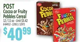 Jetro POST Cocoa or Fruity Pebbles Cereal offer