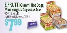 Jetro E.FRUTTI Gummi Hot Dogs, Mini Burgers Original or Sour offer