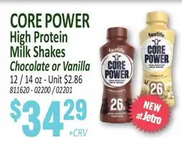 Jetro CORE POWER High Protein Milk Shakes offer