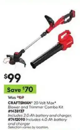 Lowe's CRAFTSMAN 20-Volt Max Blower and Trimmer Combo Kit offer