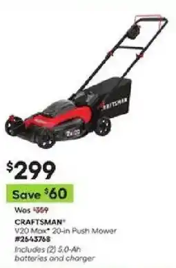Lowe's CRAFTSMAN V20 Mox 20-in Push Mower offer