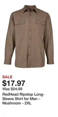 Cabela's RedHead Ripstop Long-Sleeve Shirt for Men - Mushroom - 2XL offer